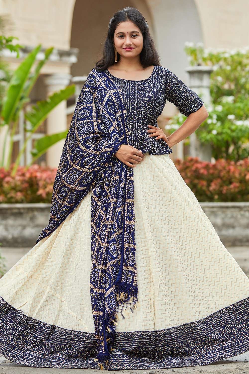 Navratri Special White & Navy-blue Color Embroidered Lehenga Choli |  Navratri dress, Bridal dress fashion, Dandiya dress