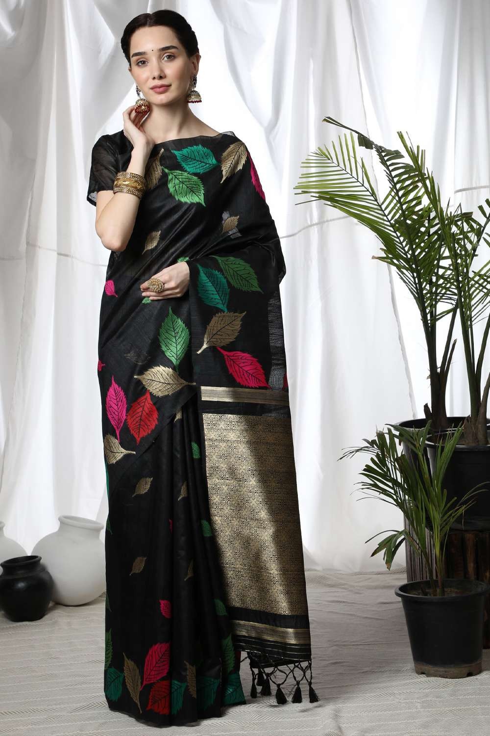 Black Tussar Silk Saree | Seematti