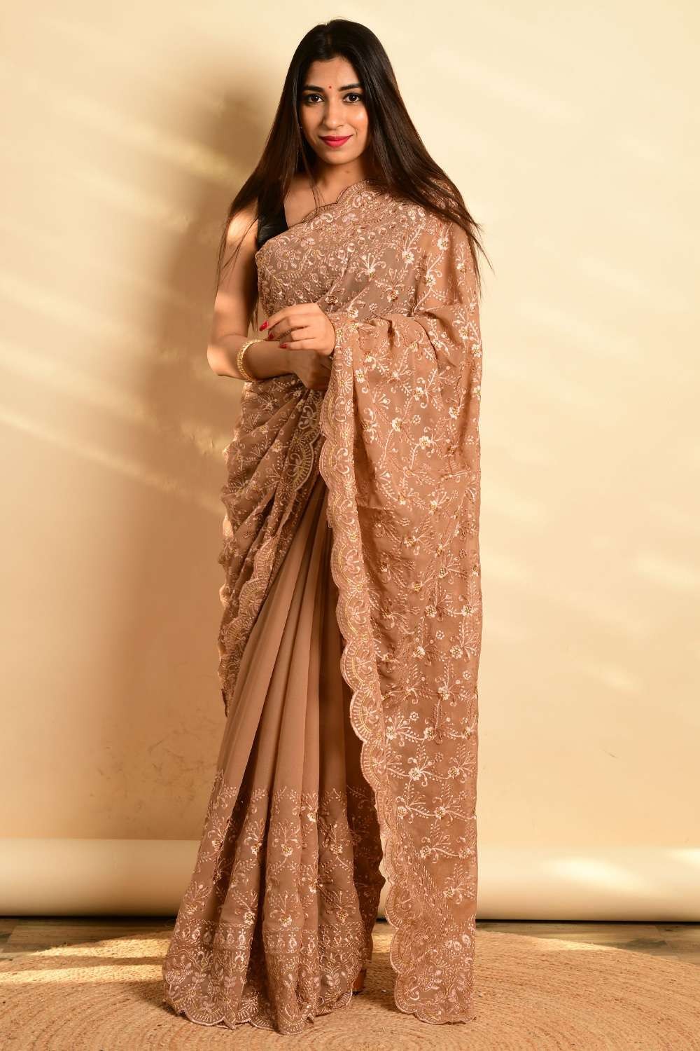 Buy SATYA PAUL Printed Saree with Embellished Pallu | Beige Color Women |  AJIO LUXE