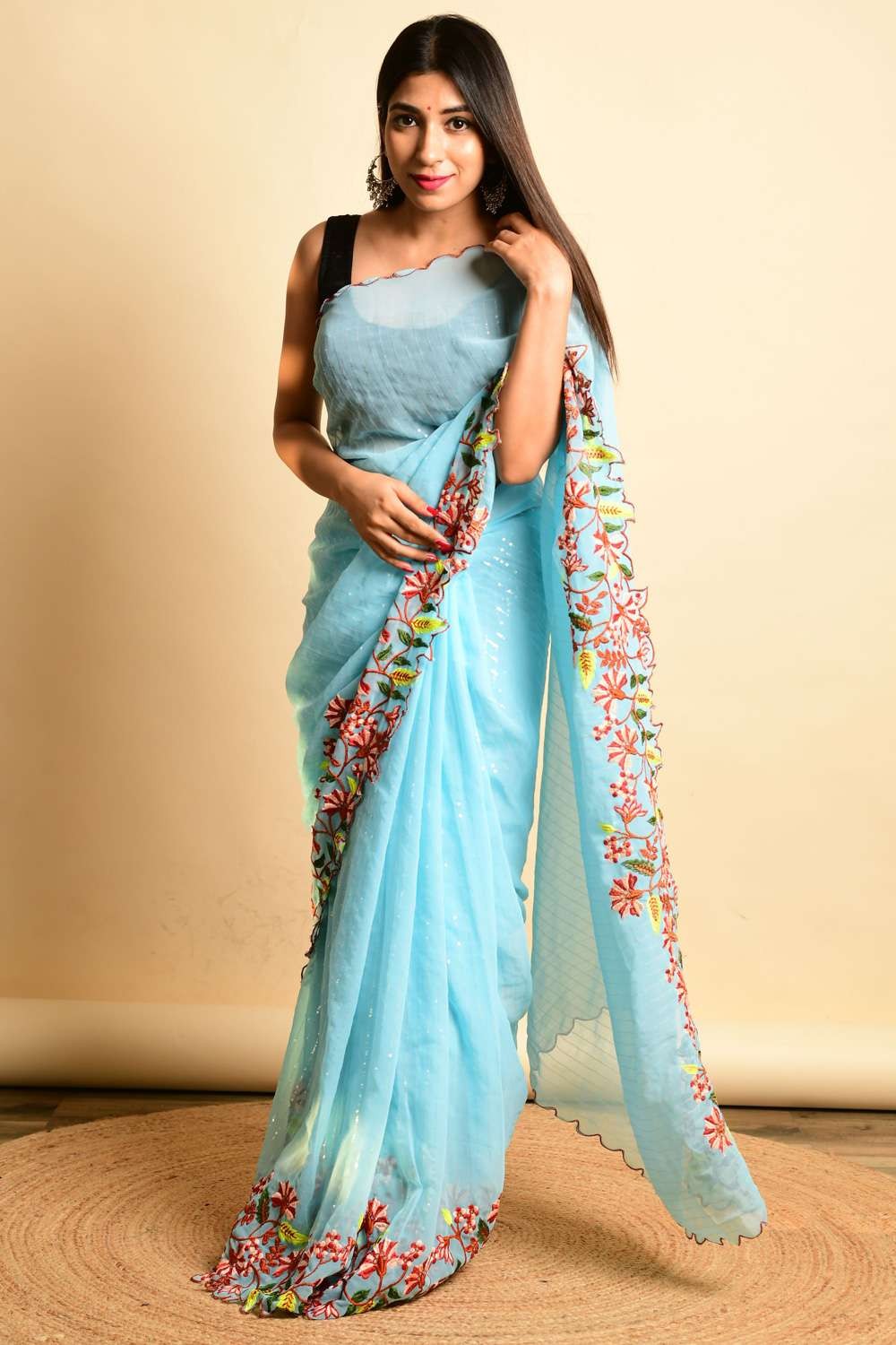 Buy Stunning Sky Blue Banglory Silk Party Wear Saree With Blouse From  Ethnic Plus