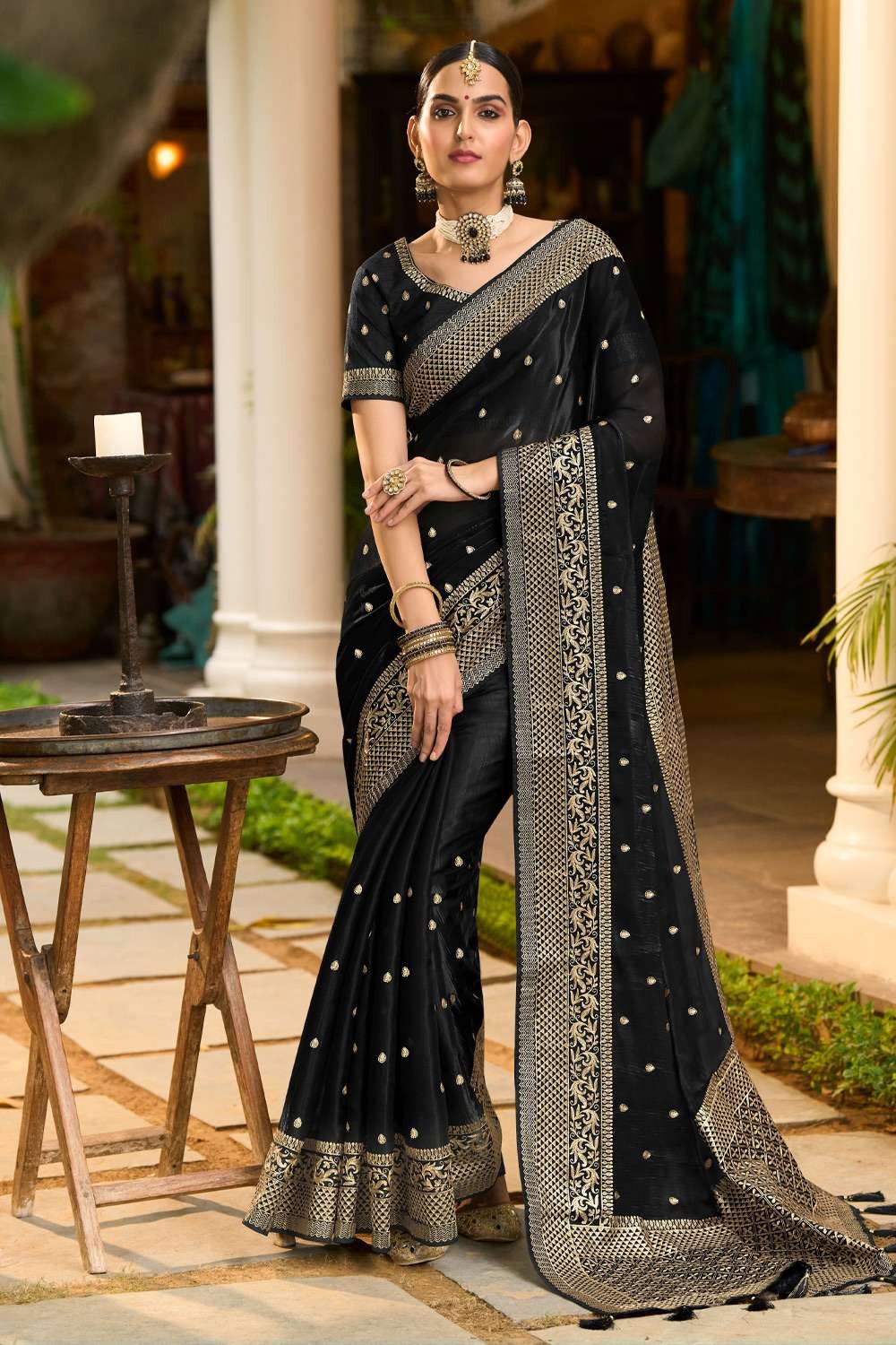 Part Wear Black Georgette Base Designer Saree