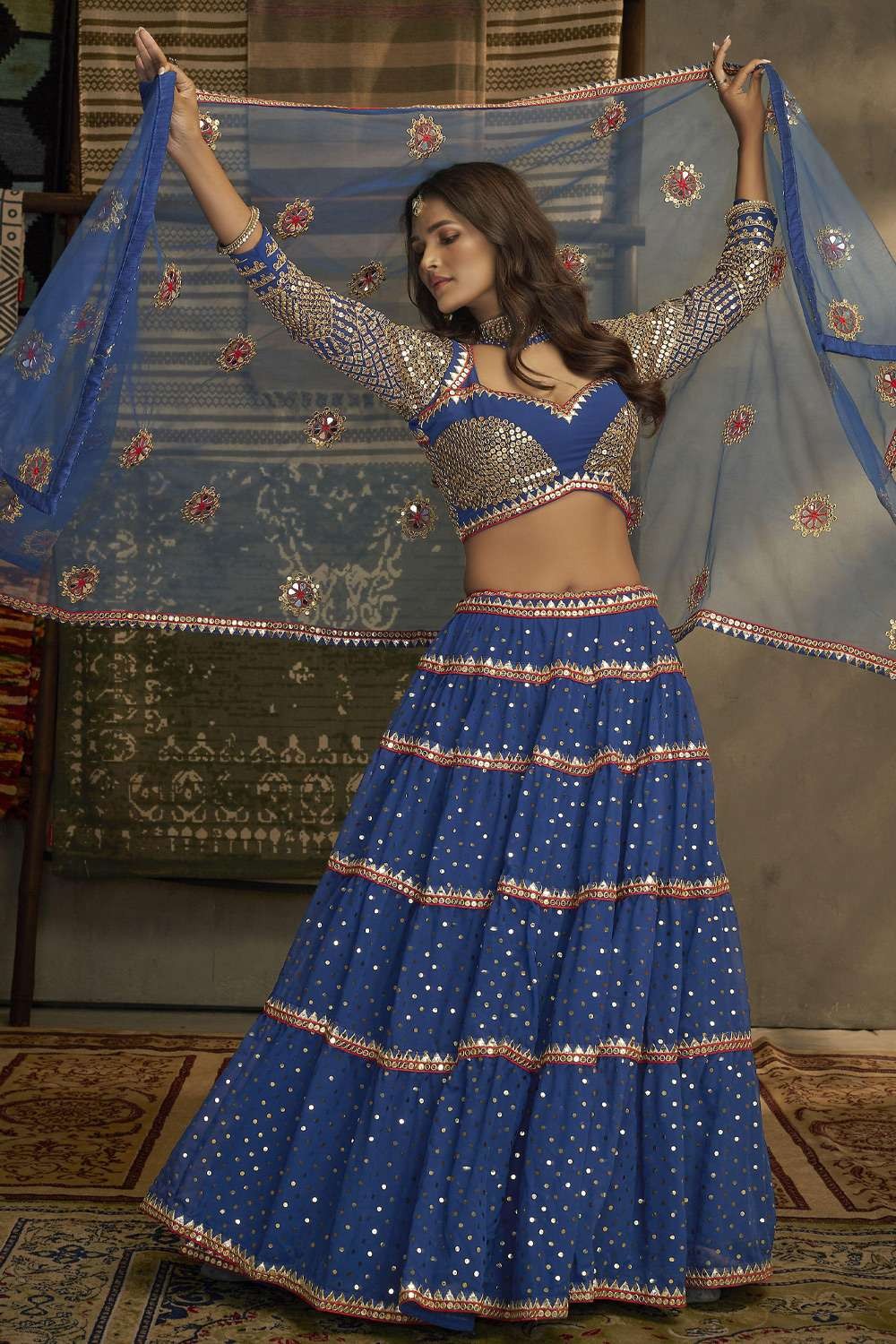 Georgette Blue Party lehenga choli in Embroidered - LC6082