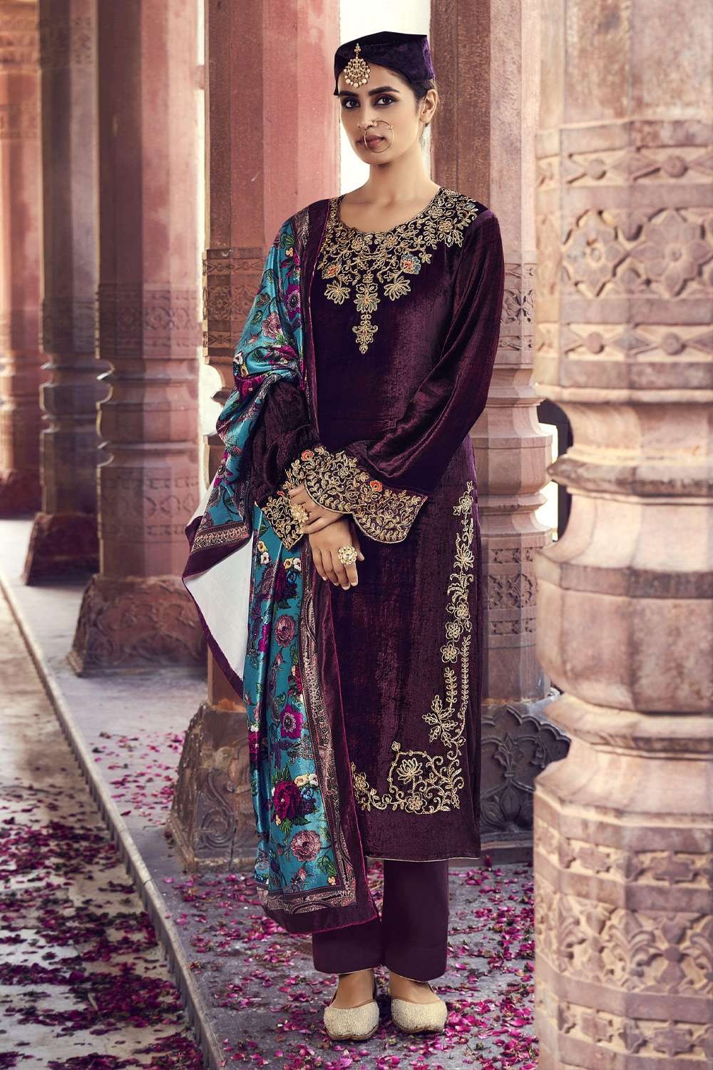 Purple Combination | Combination dresses, Purple color combinations, Long  gown design