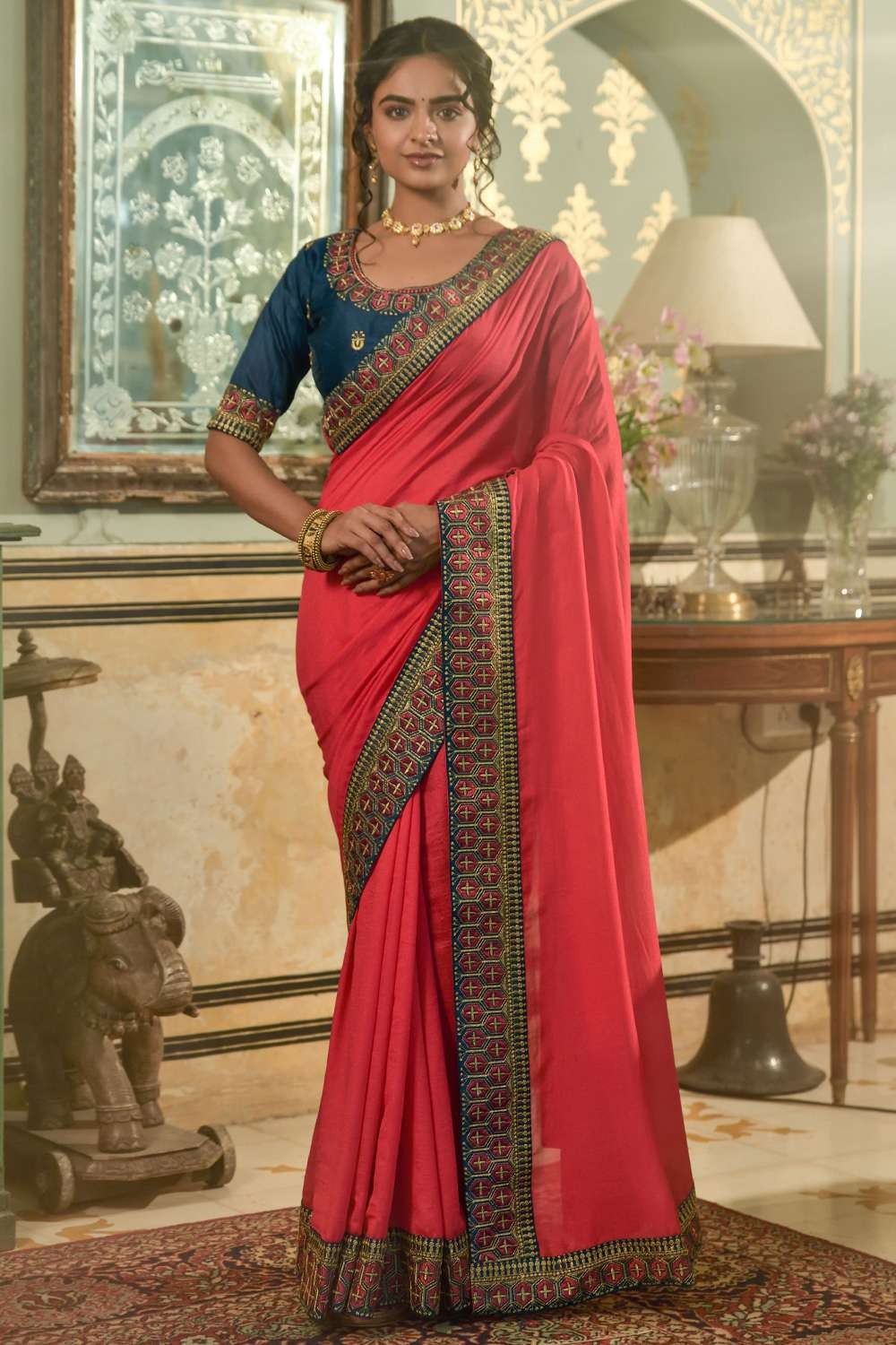 Gajari Pink Banarasi Linen Woven Silk Saree – Zari Banaras