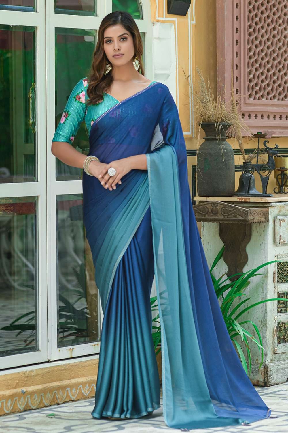 Khushi Kapoor beats the heat in this ice blue sari by Ritika Mirchandani |  Vogue India | Wedding Wardrobe
