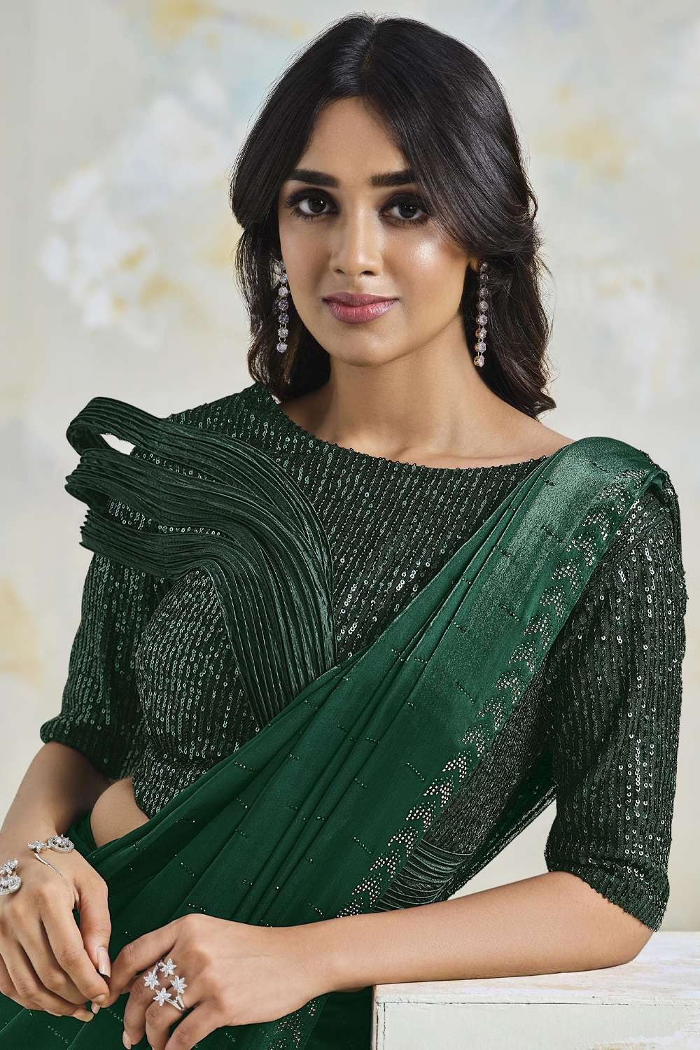 Embroidered Georgette Party Wear Saree in Green with Blouse - SR23293