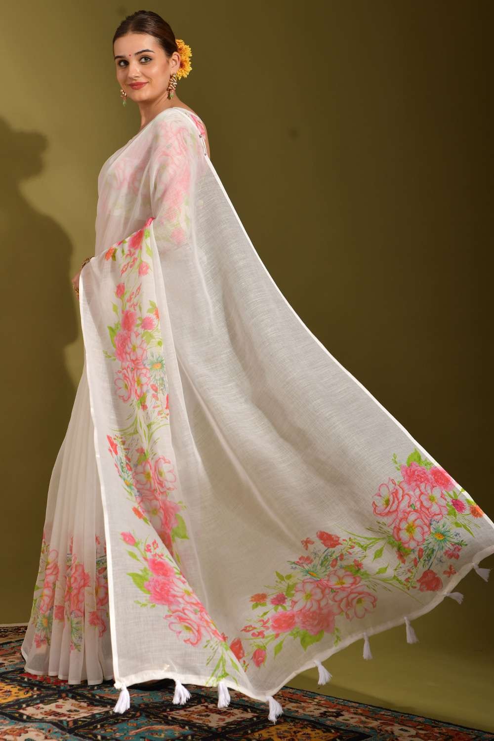 Linen Saree - Shop Digital Printed Linen Saree Online | Me99