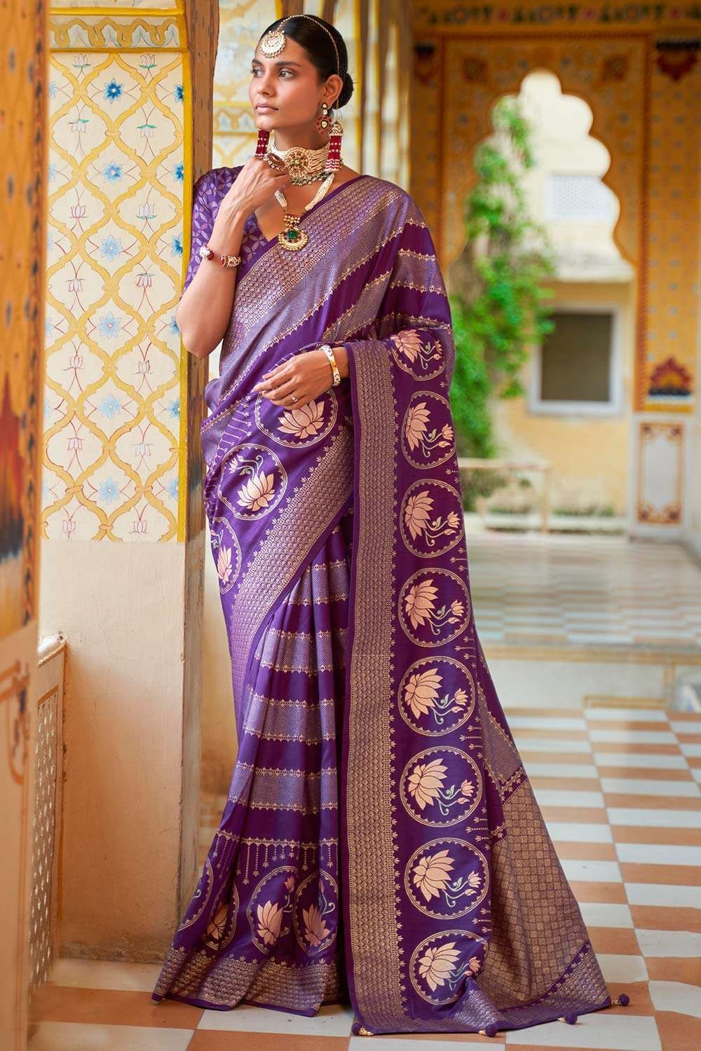 Weaving Purple Silk Saree with Blouse - SR22829