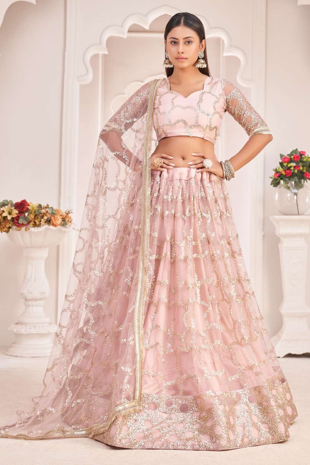 Designer Indian Bridal Lehenga with Double Dupatta - Aazuri
