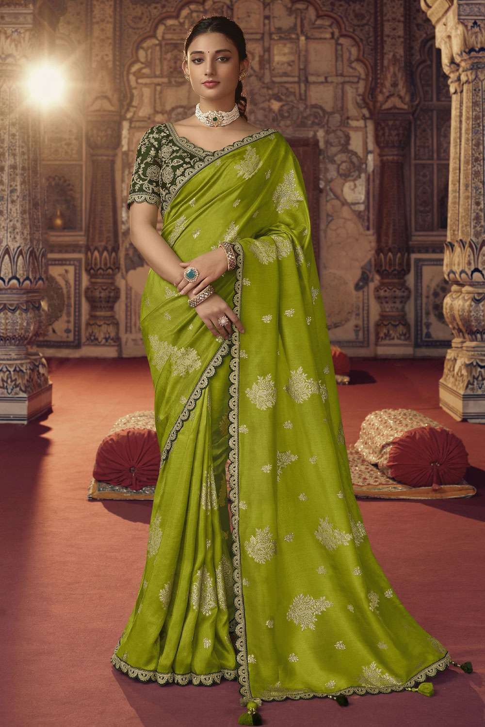 Cream and Parrot Green color Uppada Cotton handloom saree with all over  printed design -UPAT0003927