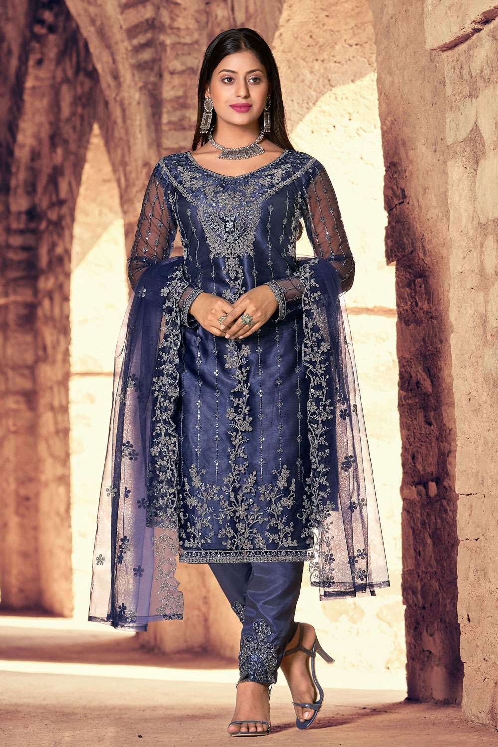 acu8656 1 net pakistani suit with embroidered in blue sk15247 1