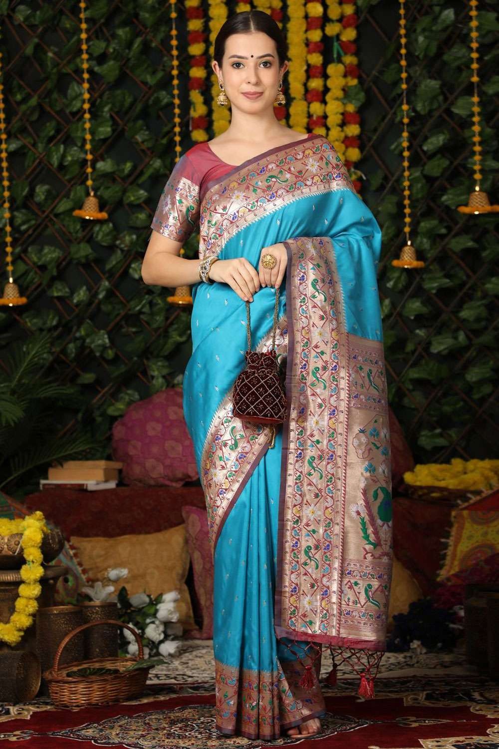 Firozi Festive Wear Woven Banarasi Silk Saree