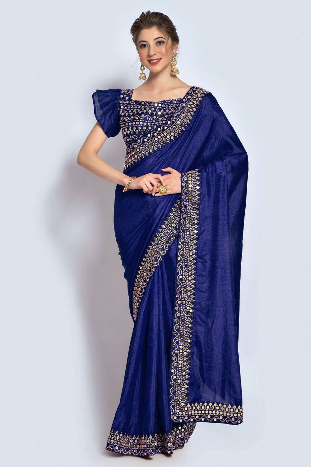 Buy Beautiful Black and Blue Georgette Sequins Party Wear Saree |  Inddus.com.