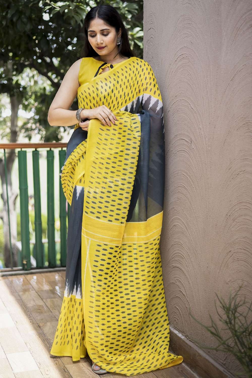 Grey Gold and Purple Tussar Tissue Saree – Charuta Heritage