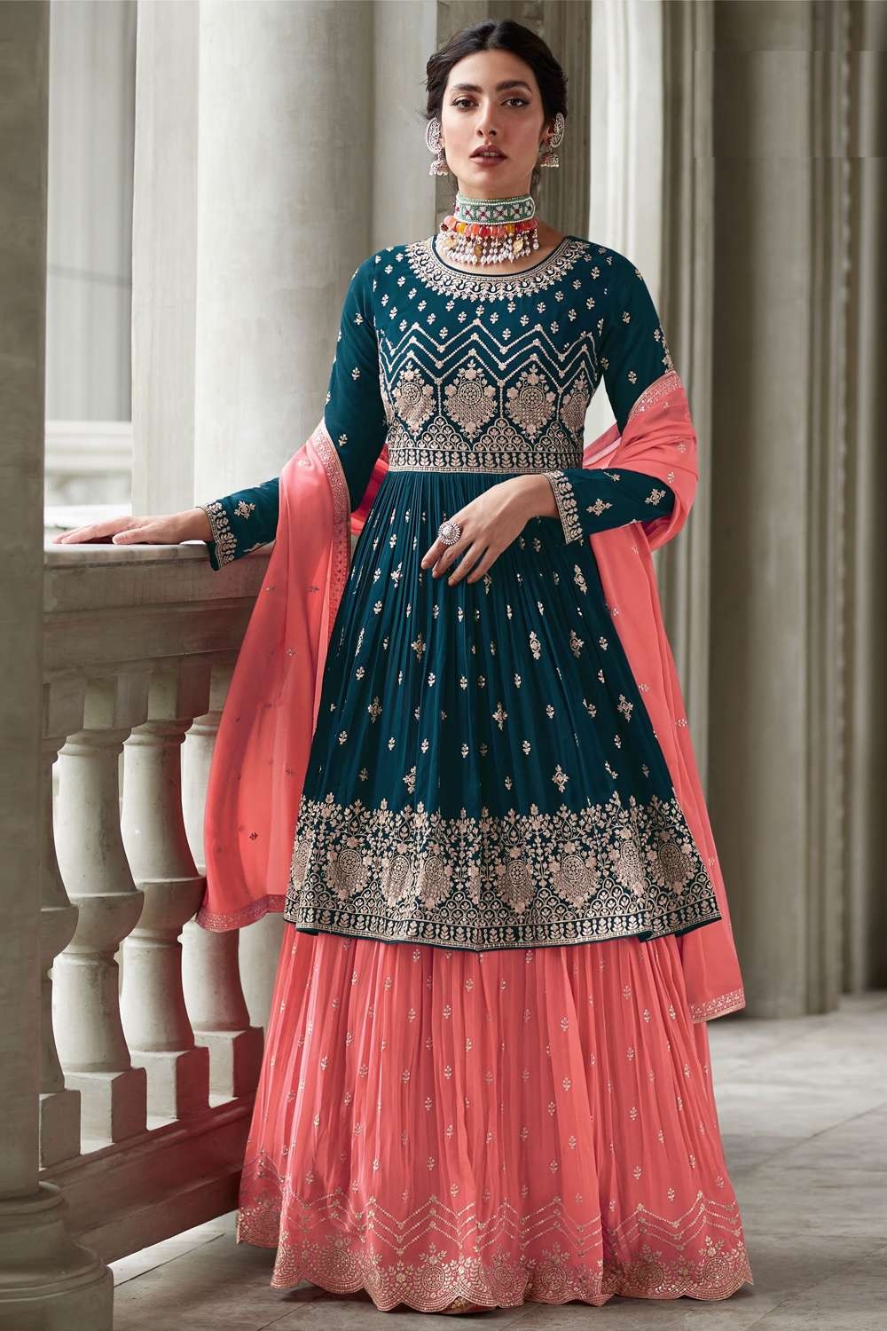Buy Miss Ethnik Women's Pakistani Semi Stitched Kurta Sharara Set (Salwar  Suit) (ME-1074-Maroon) at Amazon.in