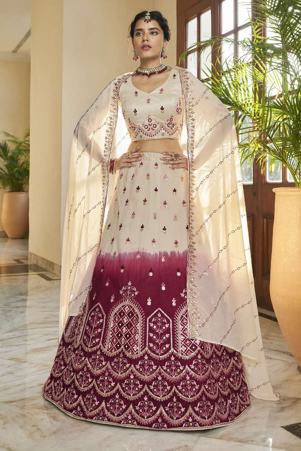 Maroon Maroon Heavy Embroidered Bridal Lehenga Choli With Double Dupatta by  HER CLOSET for rent online | FLYROBE