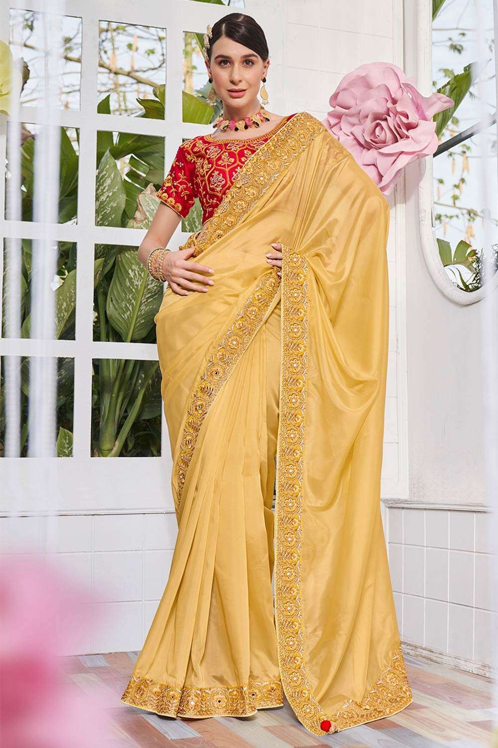 Gul By Aishwarya Silk Organza Saree With Embroidered Blouse | Yellow,  Beads, Saree, Sweetheart, Sleeveless | Organza saree, Organza, Embroidered  blouse