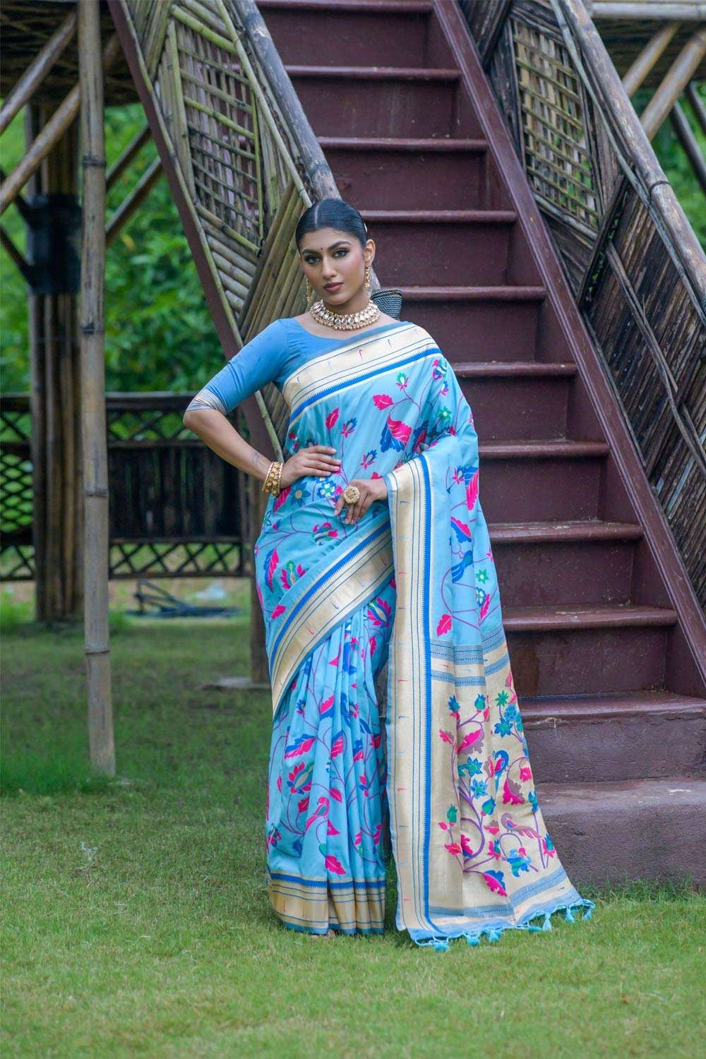 Buy Light Blue Faux Georgette Banarasi Saree Festive Wear Online at Best  Price | Cbazaar