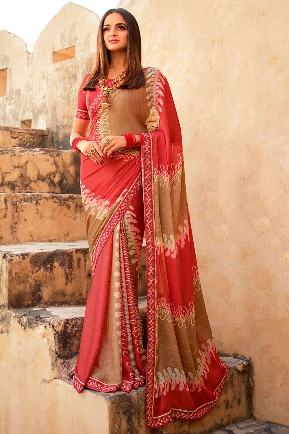 Buy Rani Pink Embroidered Saree Blouse with Golden Lace Online in