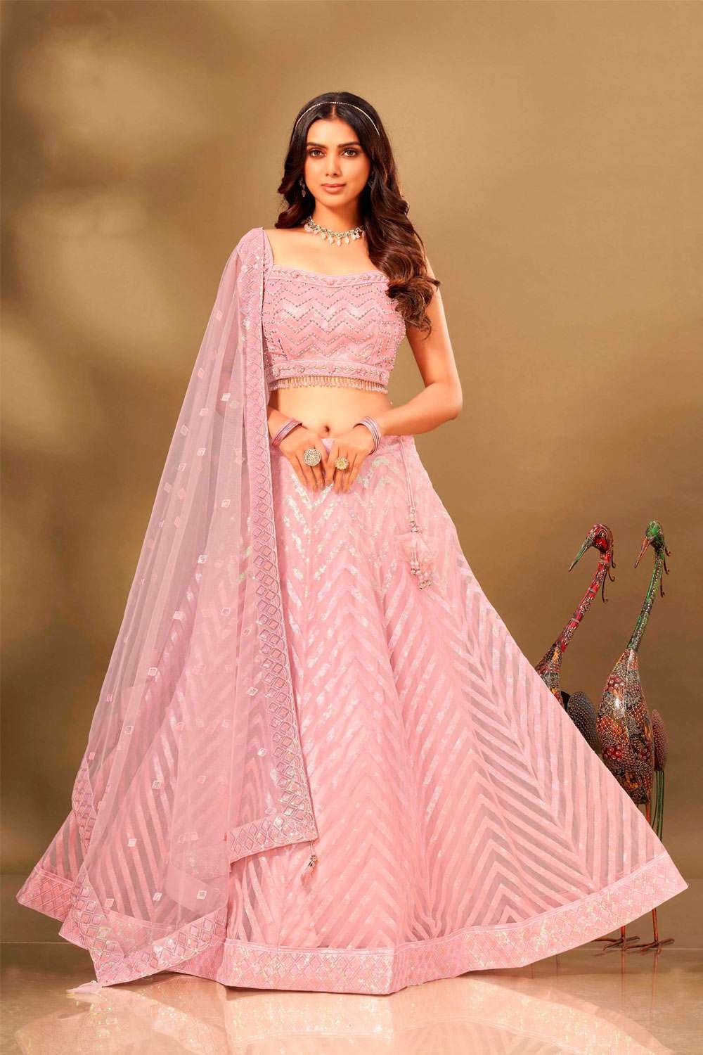 Buy Designer Sarees, Salwar Kameez, Kurtis & Tunic and Lehenga Choli.Beauteous  Pink Lehenga Choli