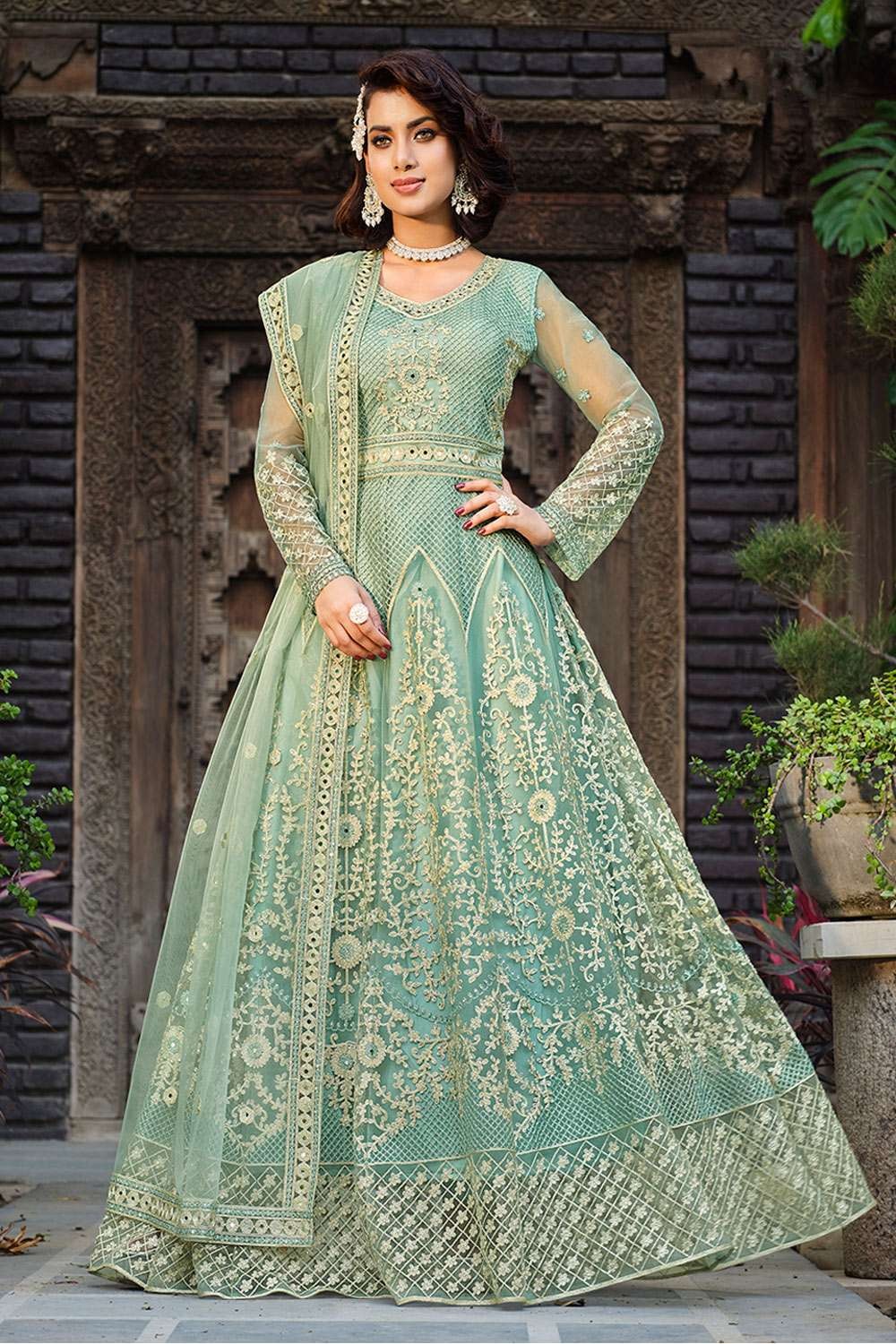 Art Silk & Net - Anarkali Salwar Kameez - Indian Dress - C904D | Fabricoz  USA