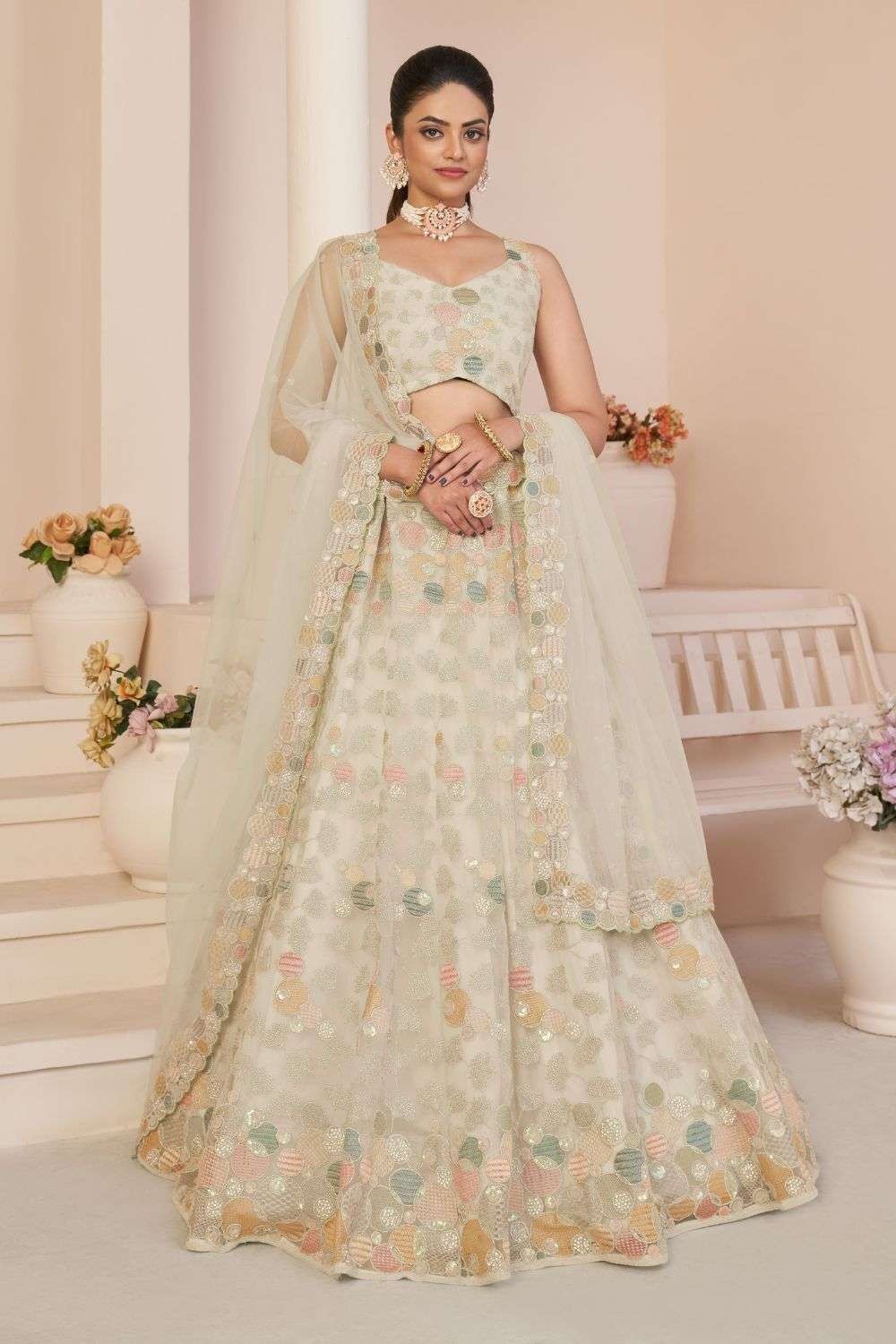 Buy Off White Silk Embroidery Floral Brocade Pattern Bridal Lehenga Set For  Women by LASHKARAA Online at Aza Fashions.