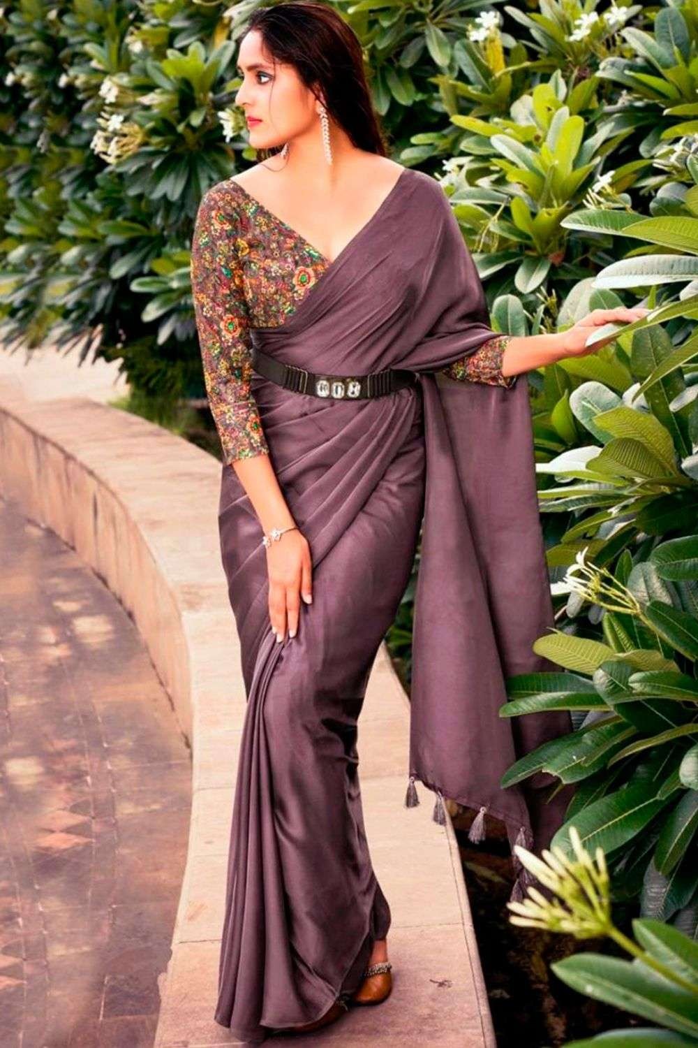 Chiffon Silk Dark Purple Plain Saree in Surat at best price by Nilkanth  Knitting - Justdial