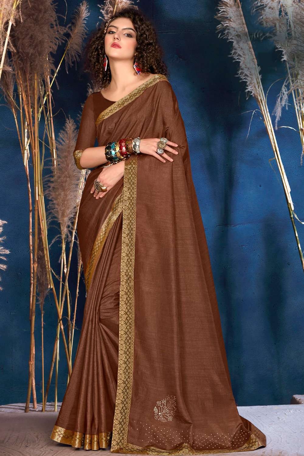 Buy Dark Coffee color Banarasi Silk Base Saree With Blouse for women |  Fashion Clothing