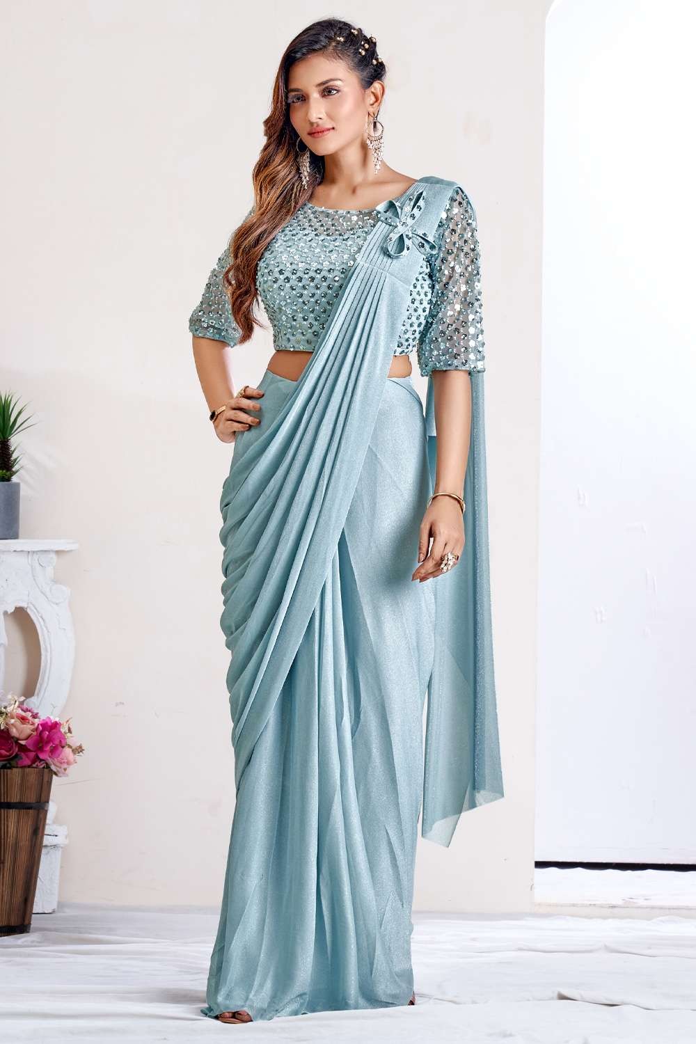 Blue Party Wear Plain Rayon Saree at Rs 500/piece in Surat | ID: 15108152691