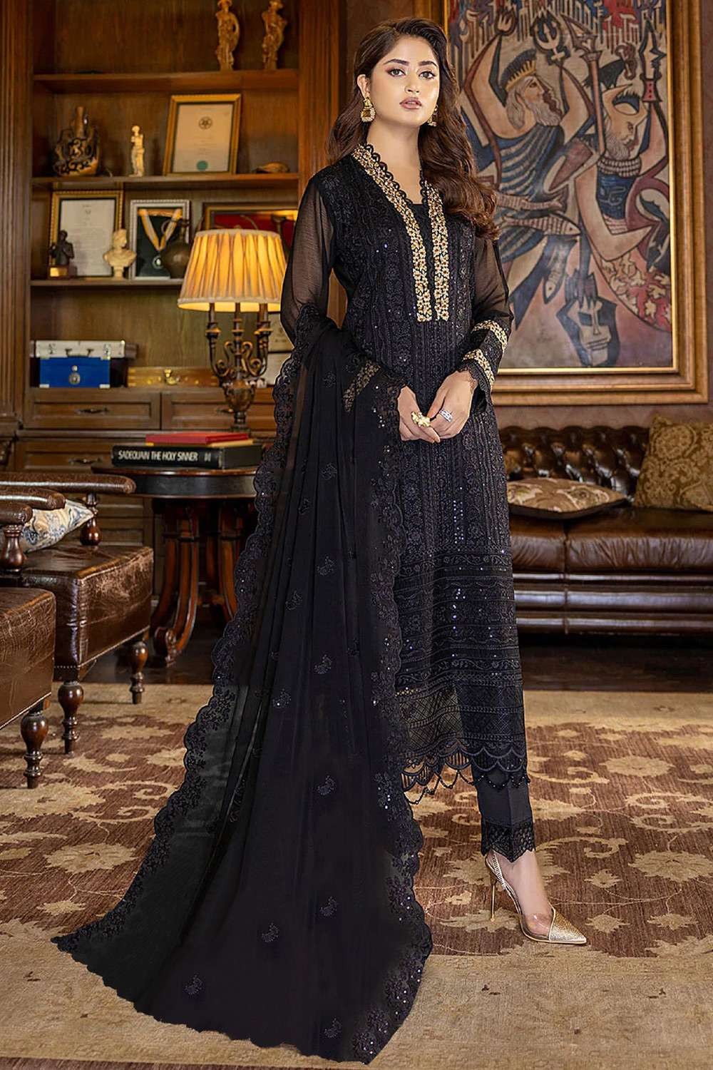 🖤 Wonderful Pakistani Black Bridal Maxi Dress: Embroidered Charm 🖤 – Hm  Zari