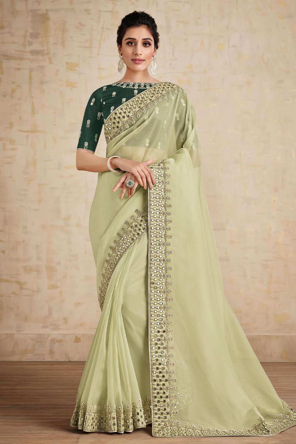 Off White & Green Patola Silk Printed Saree 5110SR01