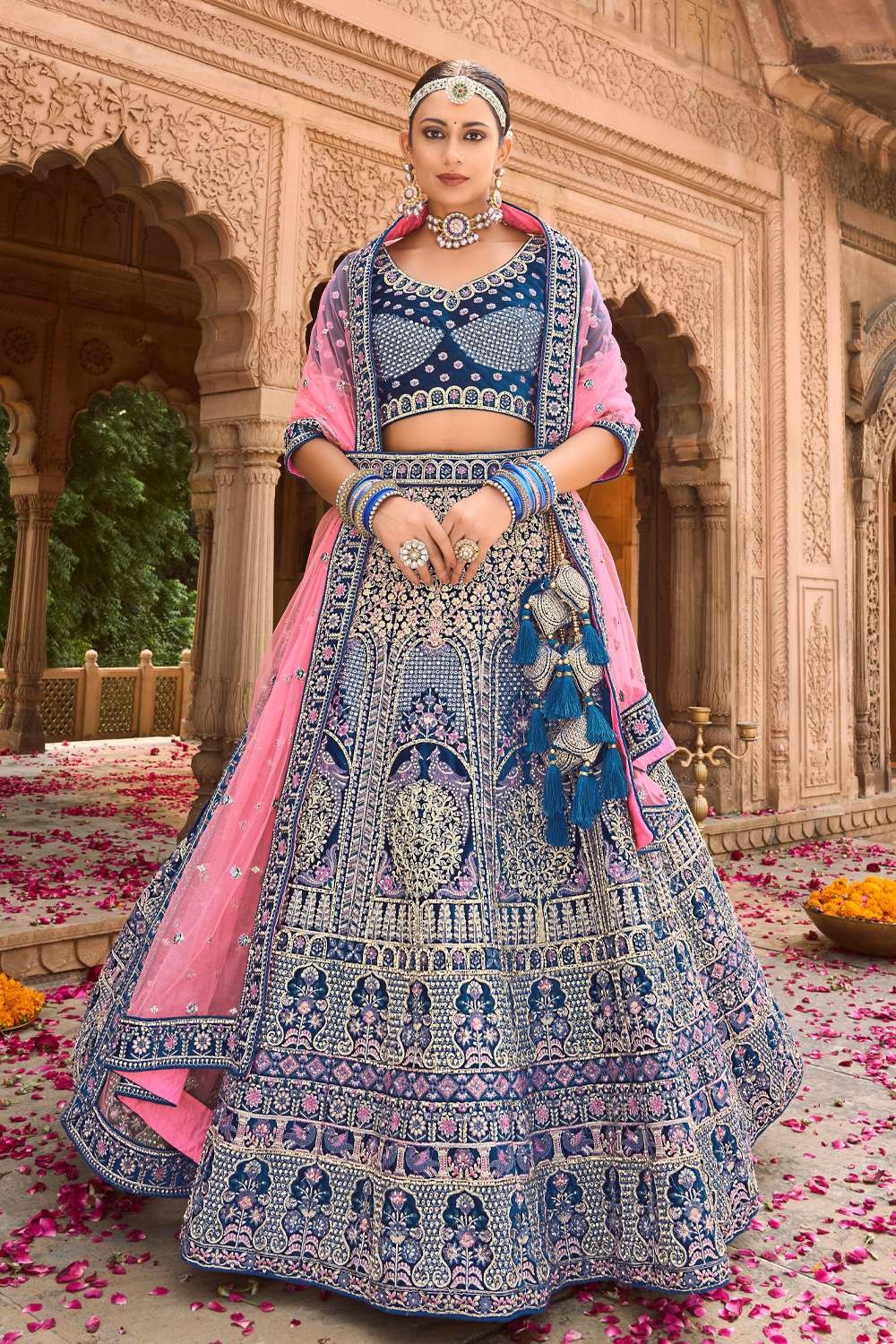 Buy Navy Blue Silk Wedding Wear Lehenga Choli Online - LLCV01868 | Andaaz  Fashion