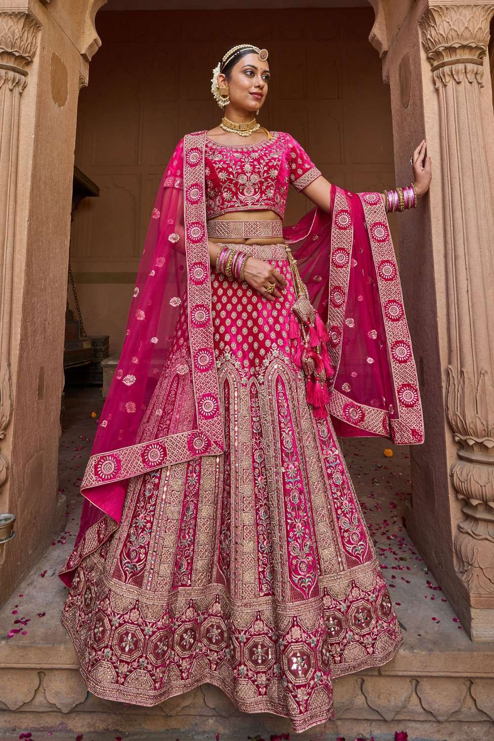 Buy Pink Colored Wedding Wear Embroidered Satin Lehenga Choli Online At  Zeel Clothing