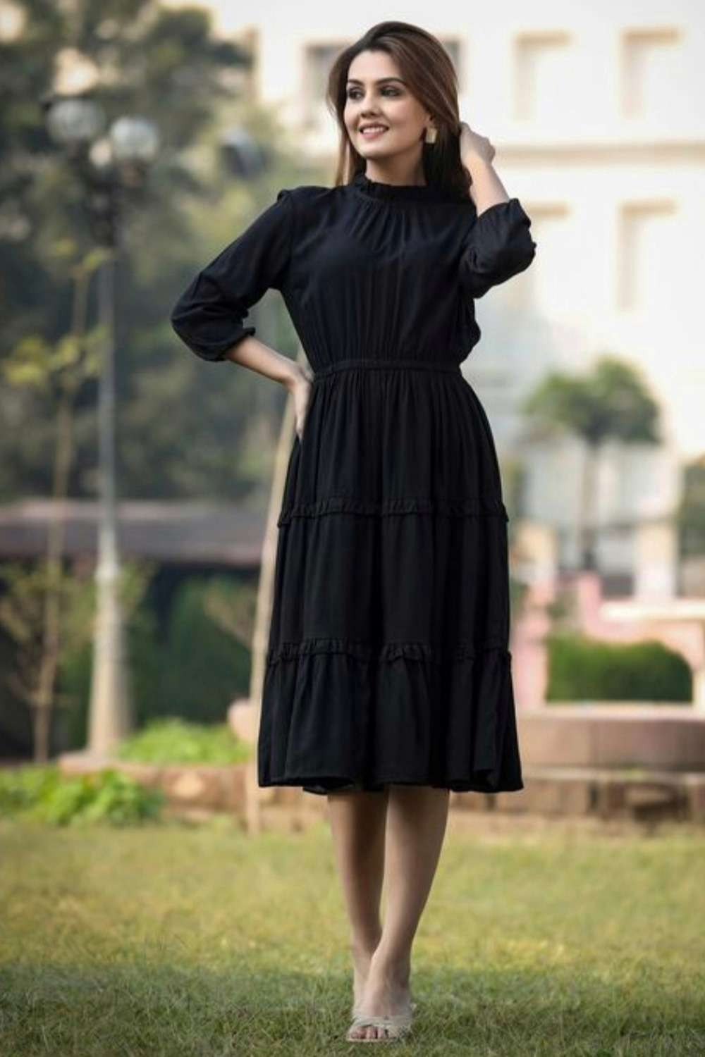 Identiti Women Solid Indo Western Dress - Black
