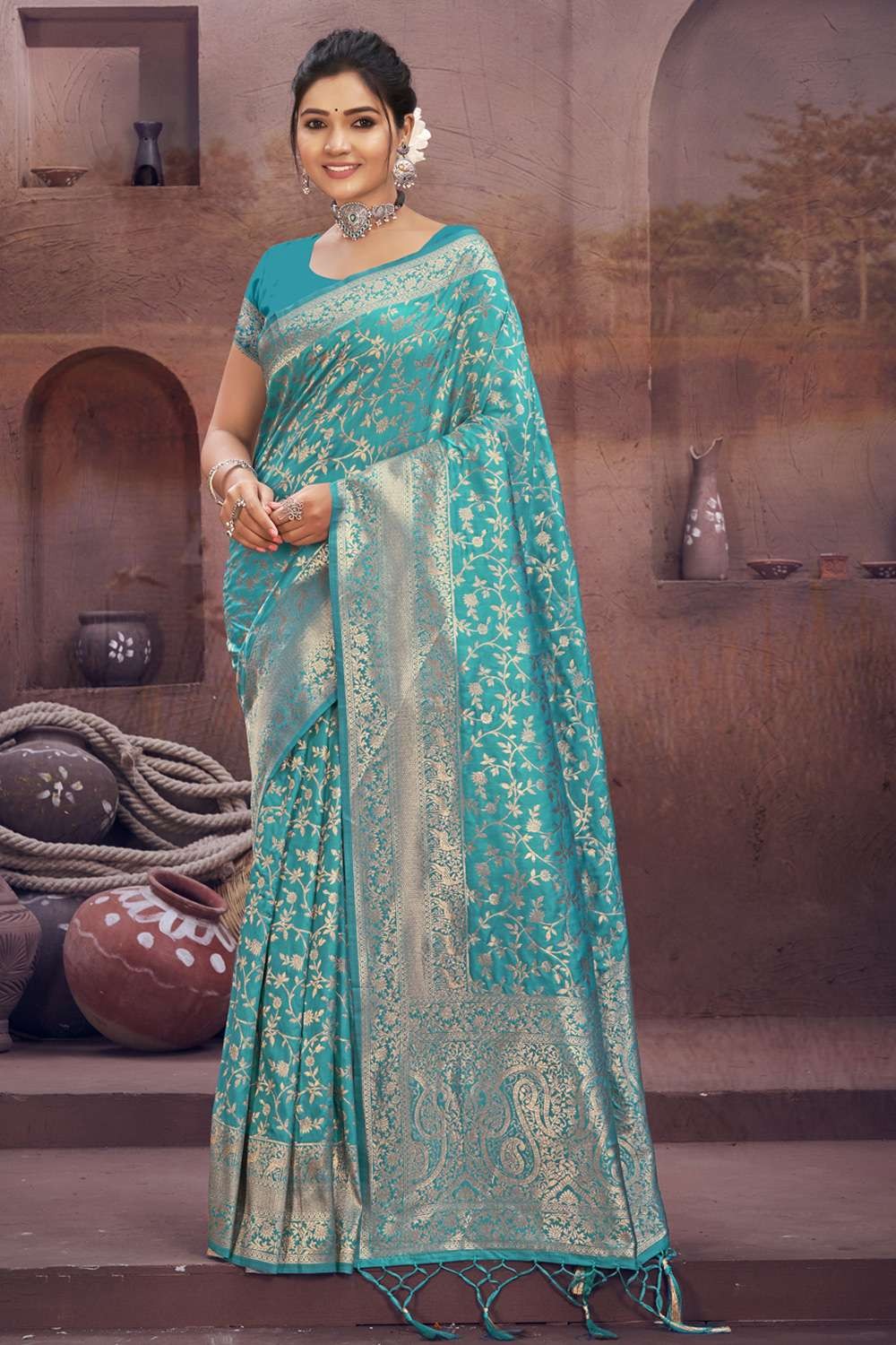 Sky Blue Coloured Exclusive Kubera Pattu Women Party wear Pure Kanjivaram Silk  Saree with Brocade Blouse!! – Royskart