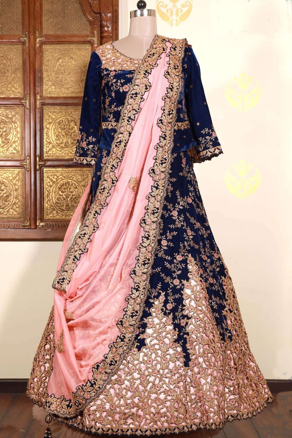 Hand work pink blouse with light blue lehenga by Sweta Acharya! Can be  customized as per your choice and sty… | Combination dresses, Blue lehenga,  Light blue skirts