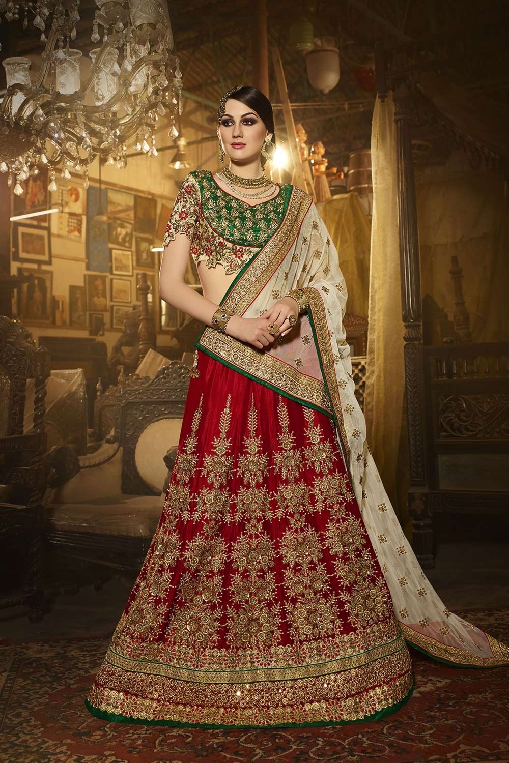 Shop Online Maroon Satin Silk Wedding Lehenga Choli : 125460 - New Arrivals