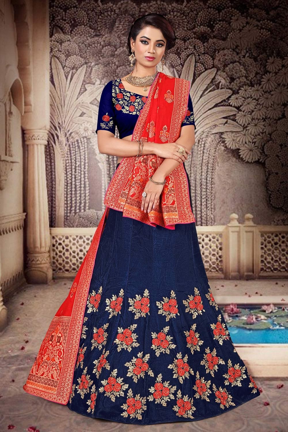 Navy Blue Zardozi, Mirror, Beads and Sequins work with Bandini Print C –  Seasons Chennai
