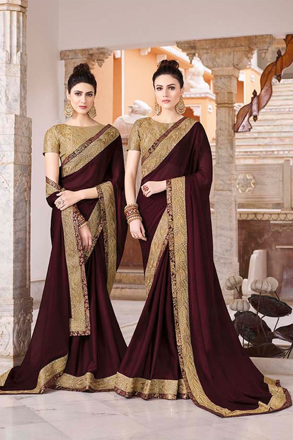 Buy Dark Brown Sarees for Women by FOURLEAF Online | Ajio.com