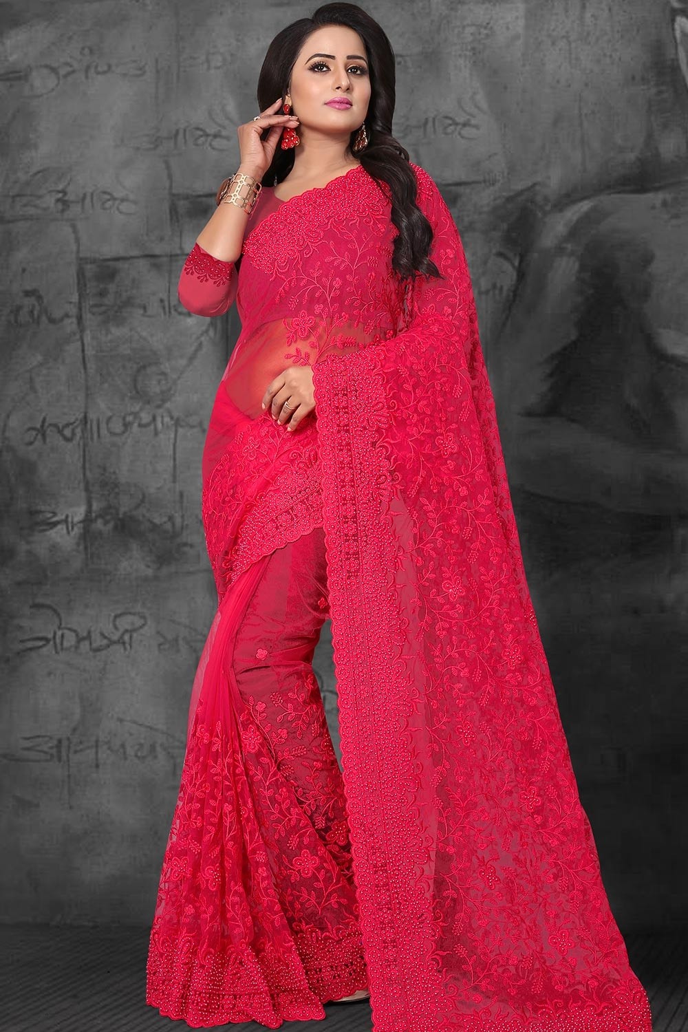 SF-Dark pink Soft Lichi Silk saree