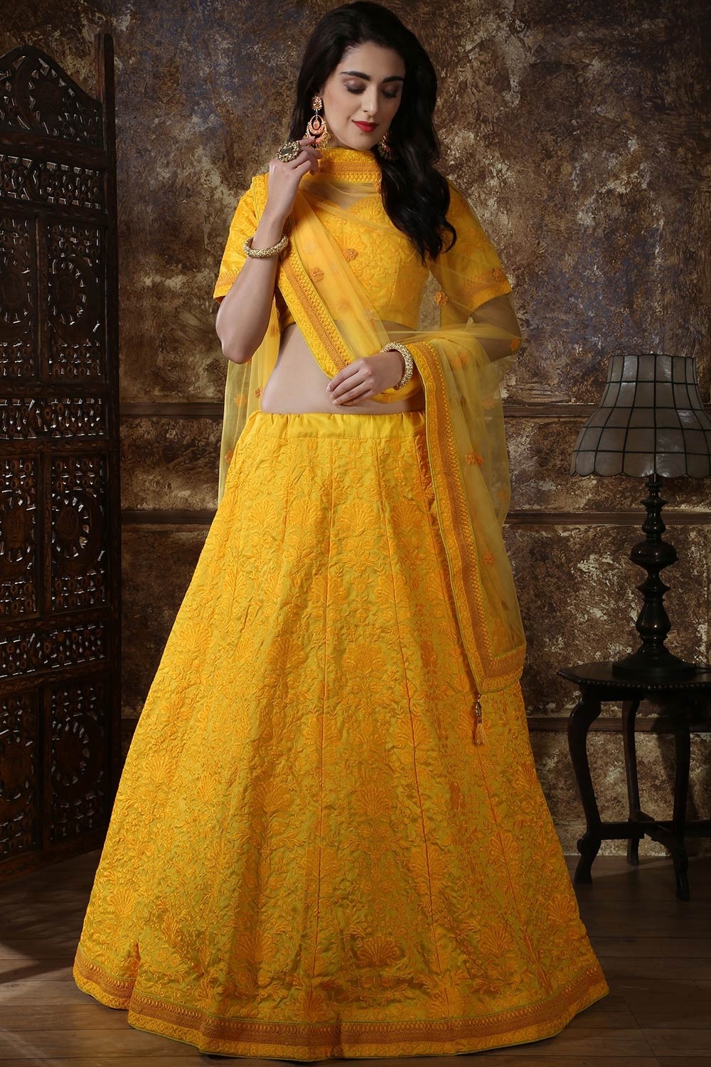 Buy Rang By Manjula Soni Embellished Flared Lehenga Choli Set with Dupatta  | Canary Yellow Color Women | AJIO LUXE