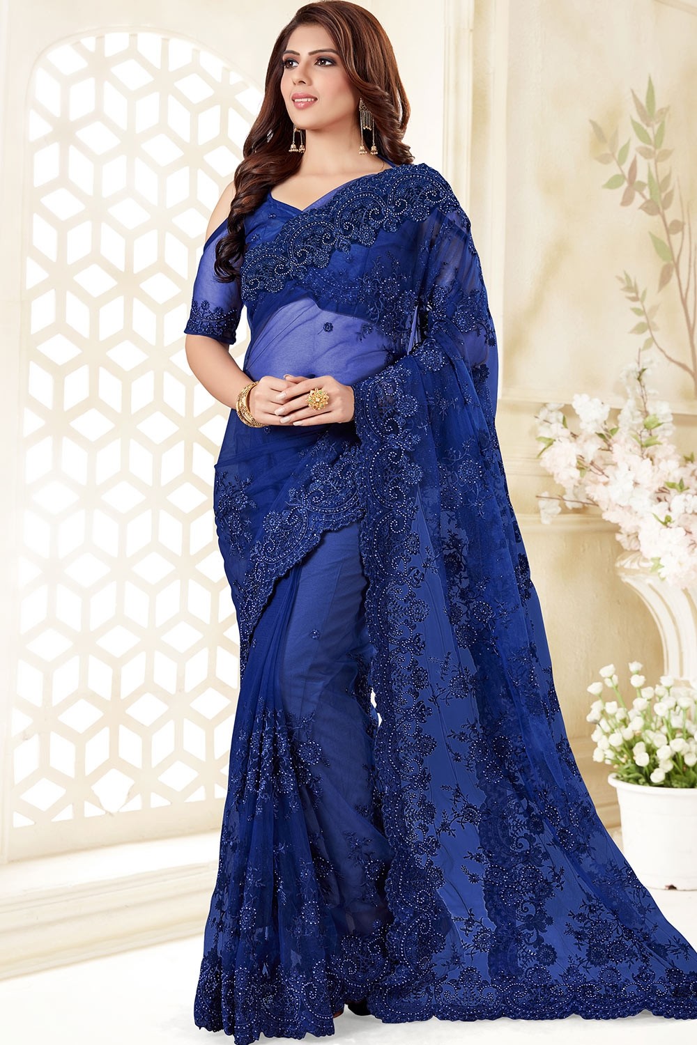 Royal Blue Wedding Saree For Women price in UAE | Souq UAE | kanbkam