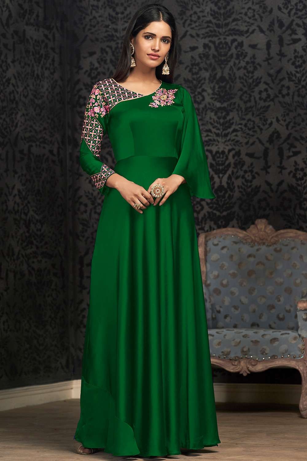 Rayon Printed Kurta Set in Dark Green | Combination dresses, Green color combination  dresses, Solid maxi dress