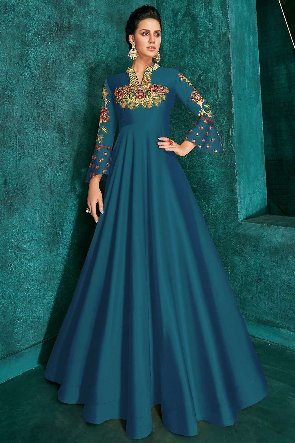 OOjas fashion Women Gown Blue Dress - Buy OOjas fashion Women Gown Blue  Dress Online at Best Prices in India | Flipkart.com