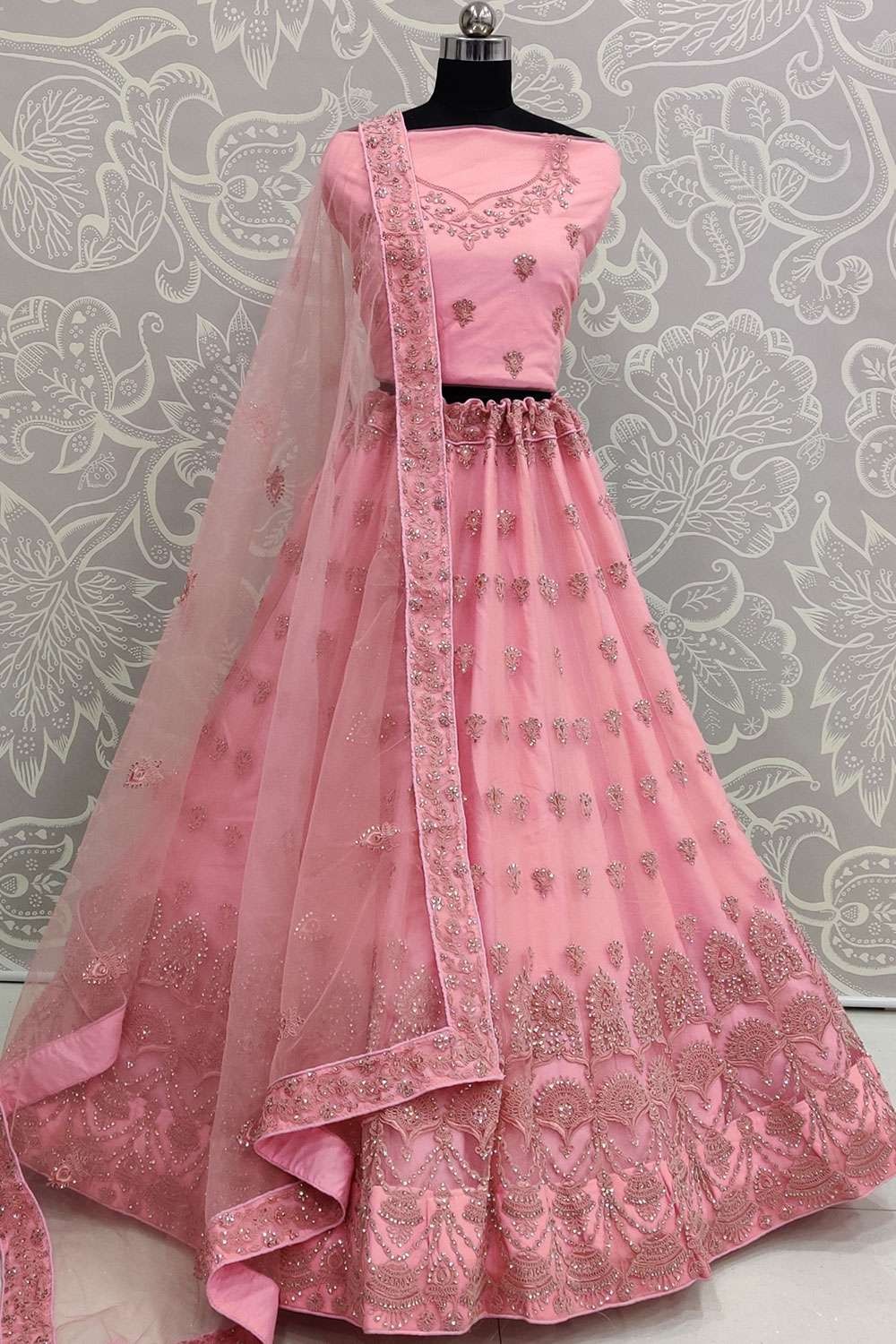 Pink Party Lehenga Choli in Embroidered Organza