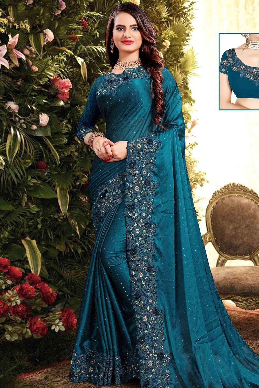 Buy Rama Blue Color Silk Saree, Kanchipuram Silk Saree, Weaving Silk Saree,  Exclusive Indian Wedding Saree, Saree Blouse, Indian Fashion Online in  India - Etsy