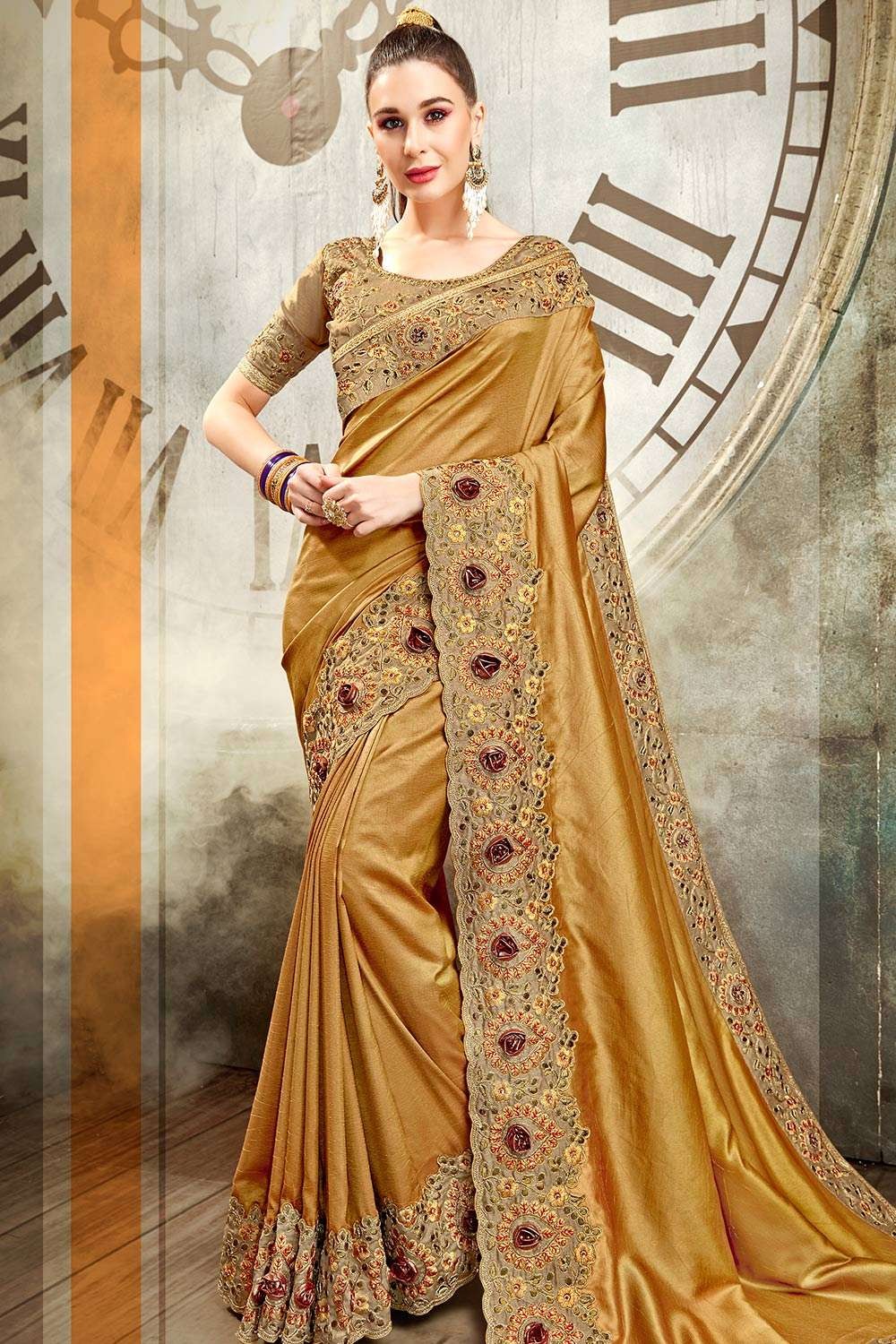 Sandal Wood Silk Party Wear Sarees SW613 – www.soosi.co.in