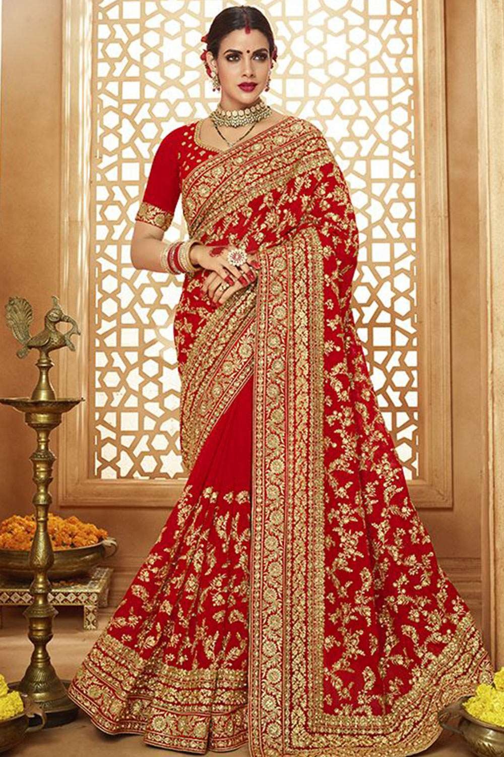 Latest Designer Wedding Red Sarees For Bride|Heavy Embroidered Saree