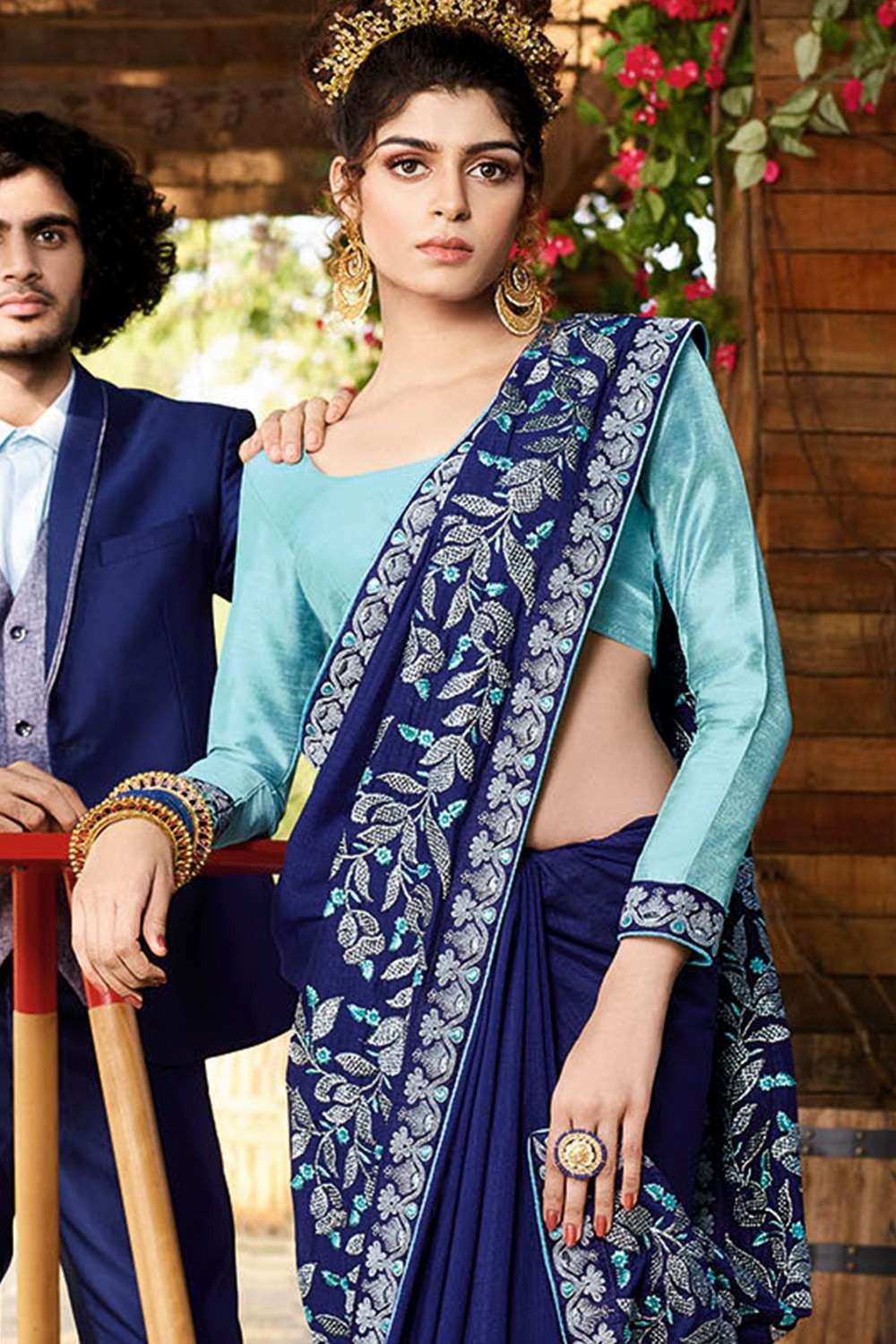 Art Silk Royal Blue Embroidered Wedding Wear Saree at Rs 3015 in Ahmedabad