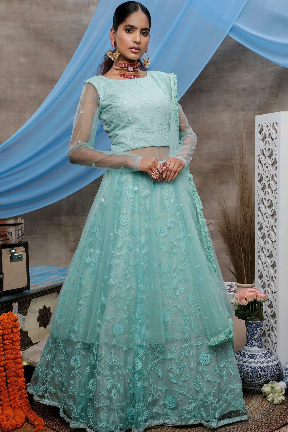 Chinon Anarkali Suit Set, LIGHT BLUE at Rs 899 in Surat | ID: 2850294231397